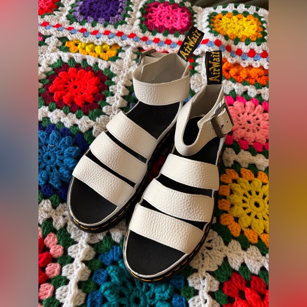 Dr. Martens Clarissa II Quad Sandals White Pebbled Leather NWOB Size US 8